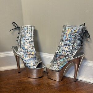 Pleaser Silver Stiletto Heels with Reflective Mosaic